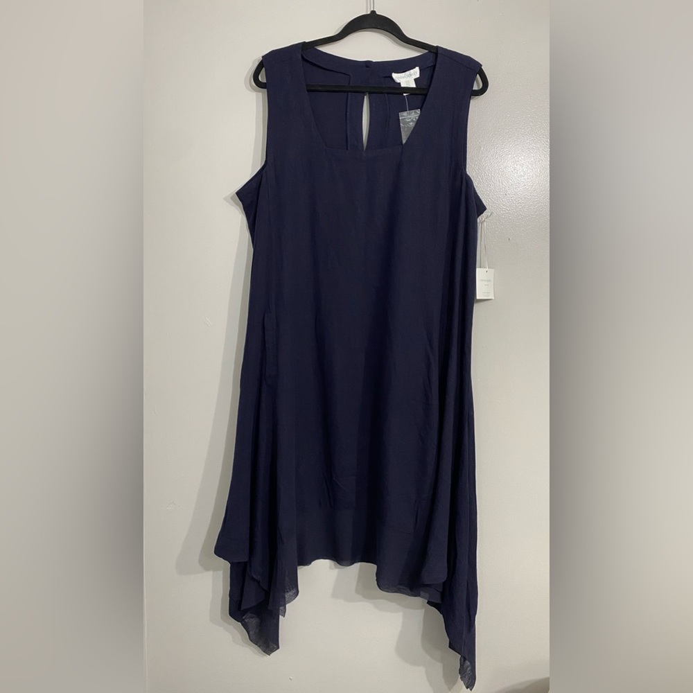 Cynthia Rowley, Women's linen blend dress, sleeveless, Size 1X Navy Blue